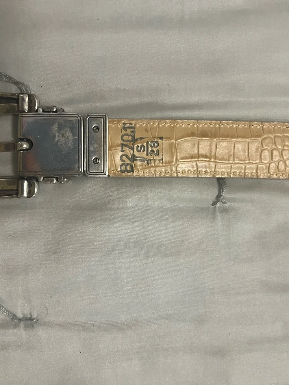 Brighton Reversible Croc Embossed Leather Belt Silver Western Buckle - White / T